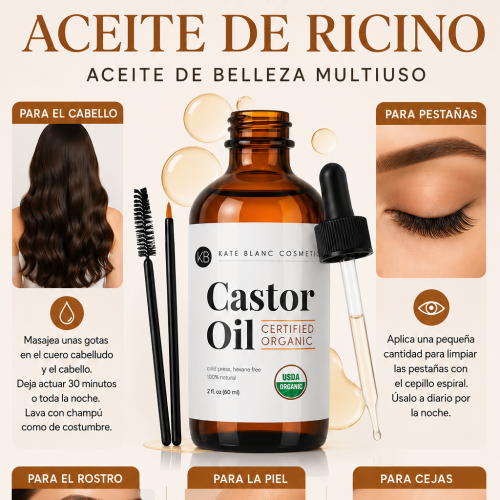 ACEITE DE RICINO / CASTOR OIL ORGÁNICO PREMIUM – 100% PURO, PRENSADO EN FRÍO PARA CABELLO, PESTAÑAS, CEJAS Y PIEL